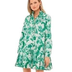 Tuckernuck Venice Beachside Vines Tate Dress Women Small Pleated Hem Green White